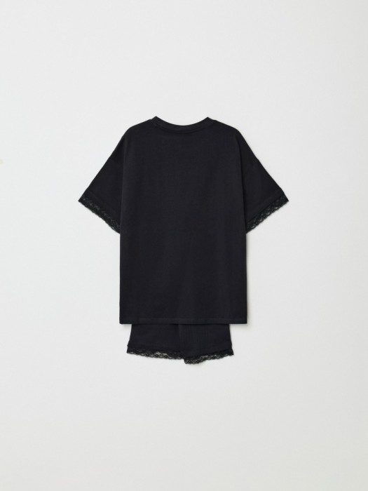 пижама с принтом и кружевом для девочек от бренда sela вид слева