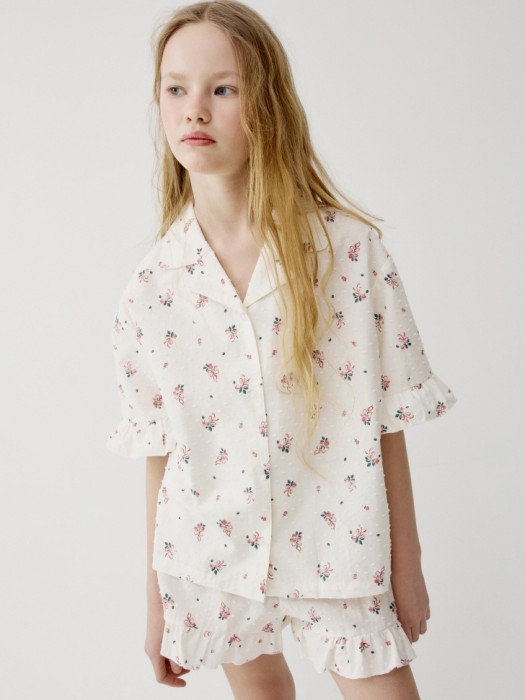 пижама с рубашкой и шортами из хлопка для девочек по цене 2299 руб вид справа