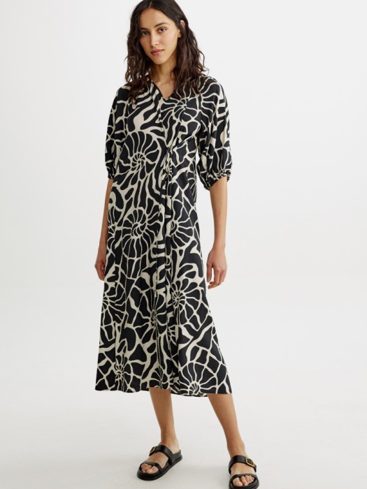 платье миди с объемными рукавами и поясом 4610517747464 фотография