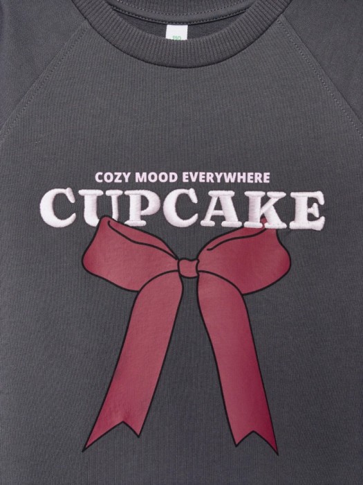 платье-толстовка с принтом и вышивкой для девочек из хлопка спереди