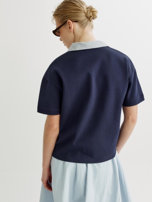 поло оверсайз с воротником в клетку из пике по цене 2299 руб вид справа