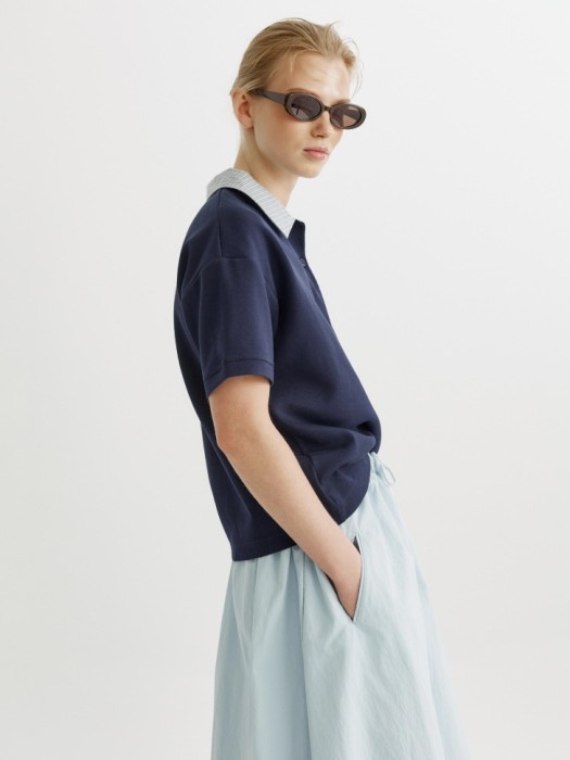 поло оверсайз с воротником в клетку из пике из трикотажа спереди