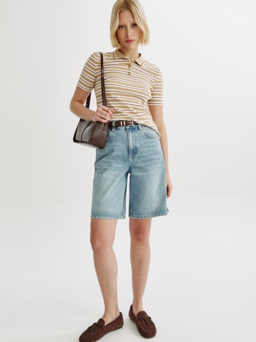 поло приталенное в полоску от бренда sela вид слева