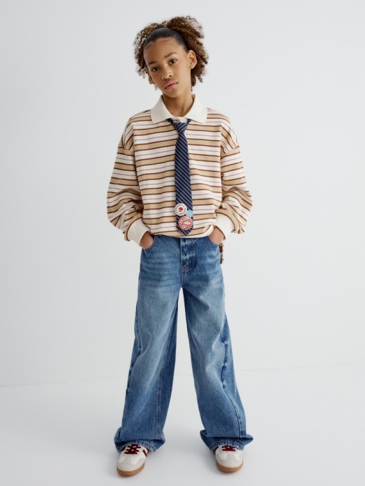 поло в полоску для девочек от бренда sela вид слева