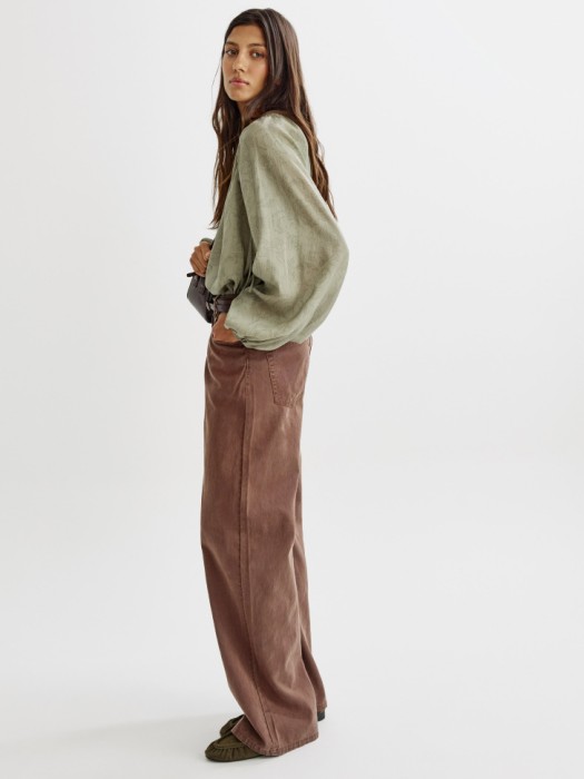 прямые брюки со стиркой из мягкого тенселя и хлопка из хлопка спереди