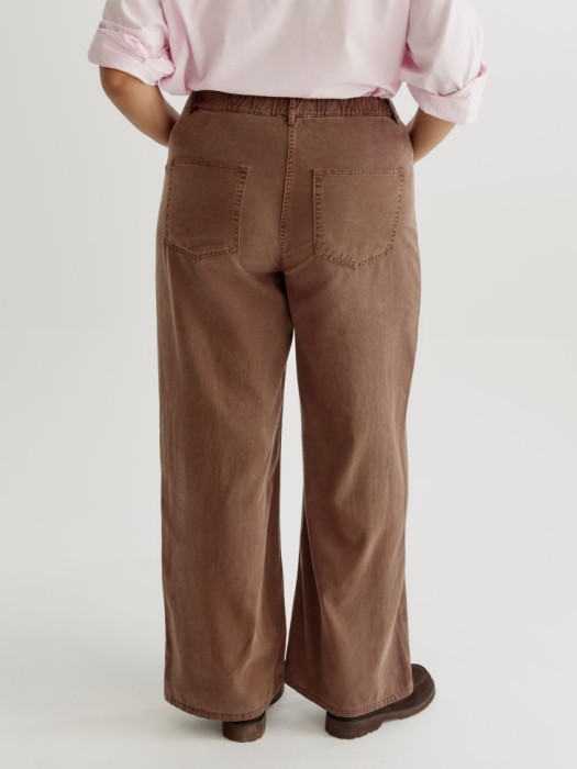 прямые брюки со стиркой из мягкого тенселя и хлопка для взрослого возраста с изнаночной стороны