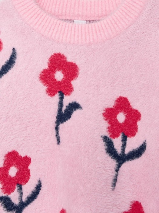 пушистый джемпер оверсайз с принтом для девочек из льна спереди