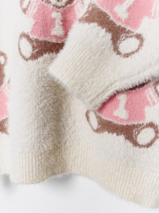 пушистый джемпер оверсайз с принтом для девочек из льна спереди