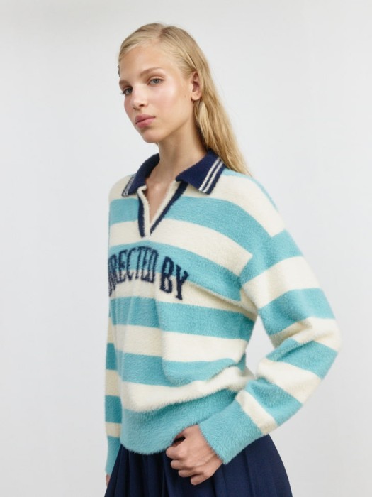 пушистый джемпер-поло из линейки  young универсального стиля с лицевой стороны