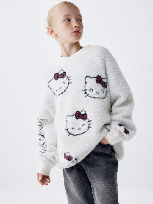 пушистый джемпер с hello kitty для девочек 4680798719986 фотография