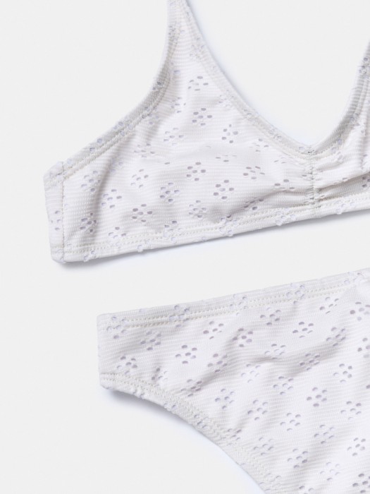 раздельный купальник из ажурной ткани для девочек от бренда sela вид слева