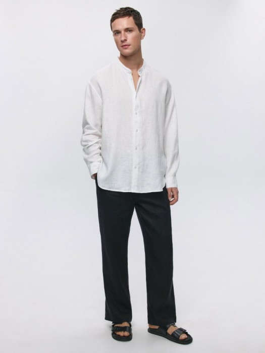 рубашка из 100% премиального льна от бренда sela вид слева