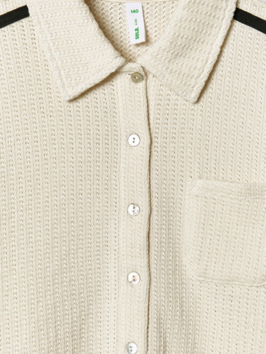 рубашка из ажурного трикотажа с коротким рукавом для девочек из россии вид сбоку