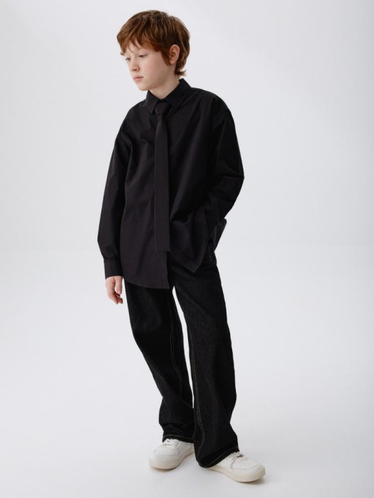 рубашка из поплина с галстуком для мальчиков от бренда sela вид слева