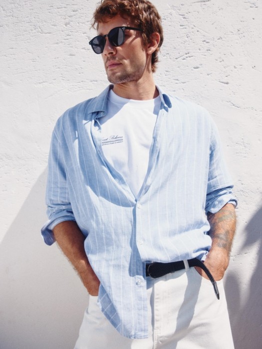 рубашка из смесового льна в полоску 4610517286390 фотография