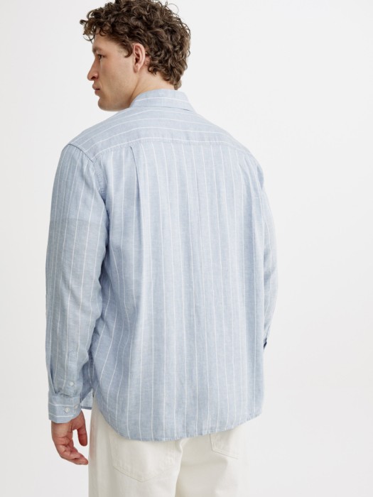 рубашка из смесового льна в полоску по цене 3999 руб вид справа