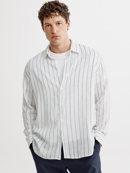 рубашка из смесового льна в полоску 4610517286352 фотография