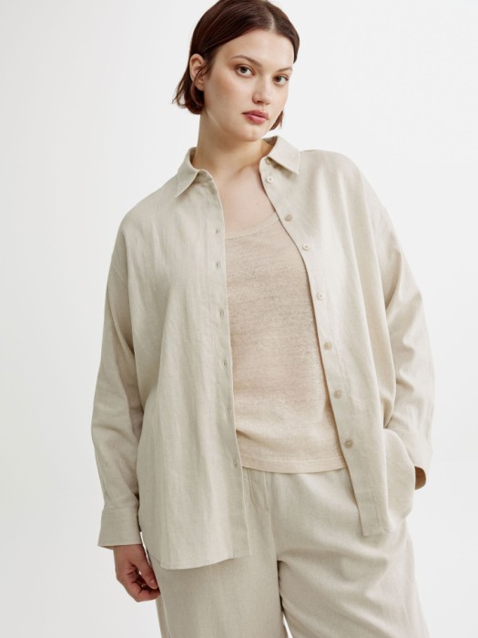 рубашка классическая из льна и вискозы из льна спереди
