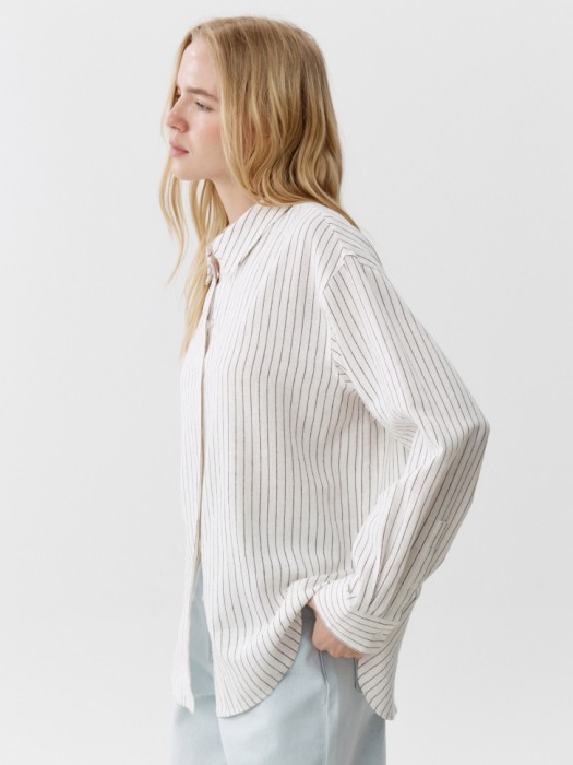 рубашка классическая из льна и вискозы по цене 2599 руб вид справа