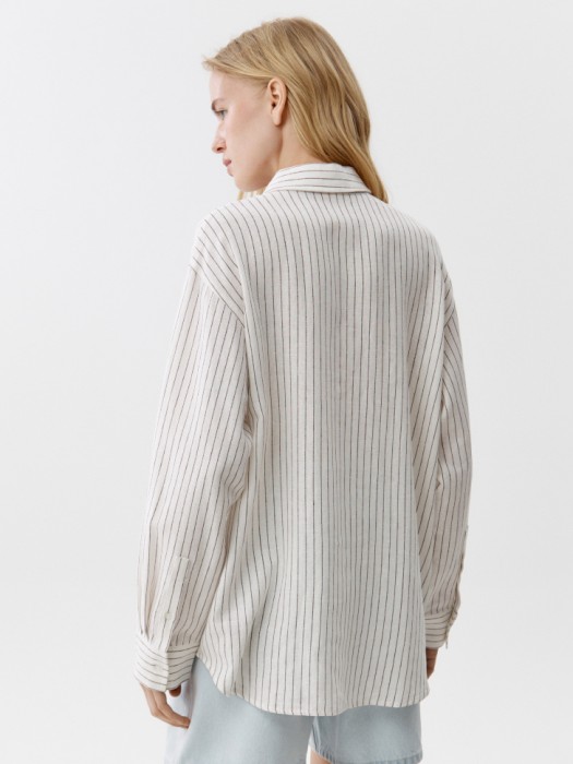 рубашка классическая из льна и вискозы из россии вид сбоку