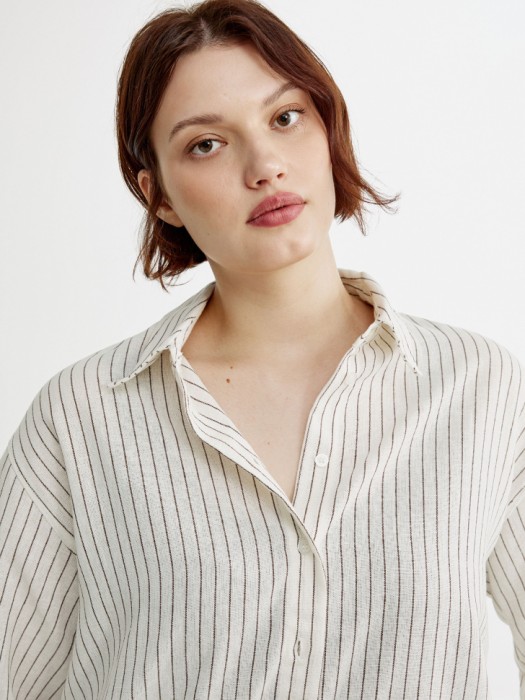 рубашка классическая из льна и вискозы из льна спереди