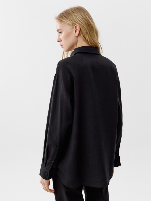 рубашка классическая из льна и вискозы по цене 2599 руб вид справа