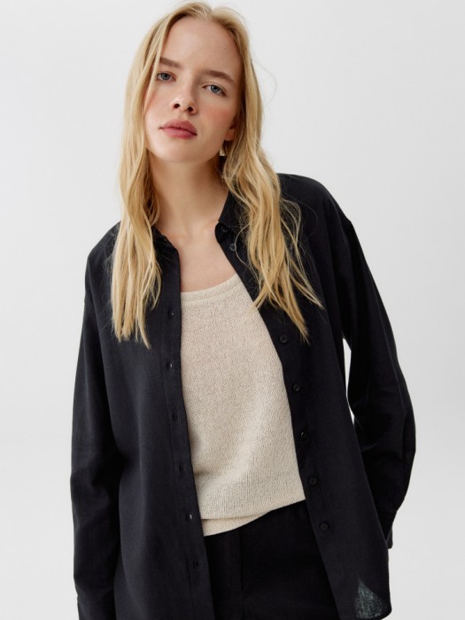 рубашка классическая из льна и вискозы из россии вид сбоку