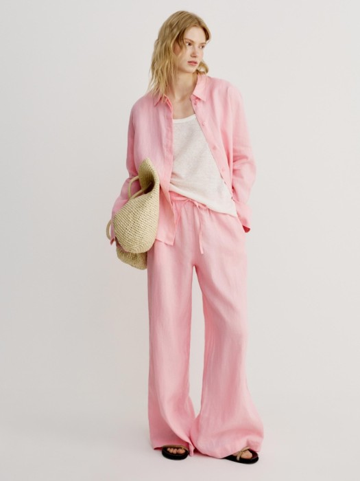 рубашка классическая из льна от бренда sela вид слева