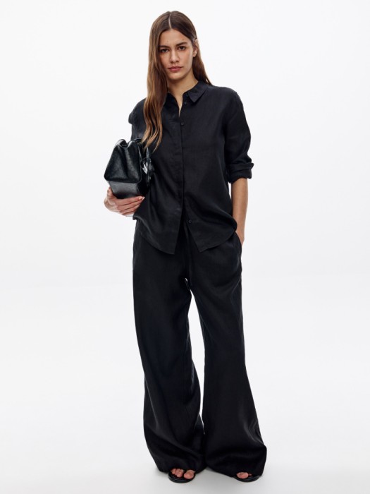 рубашка классическая из льна от бренда sela вид слева