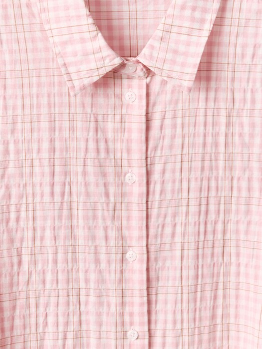 рубашка оверсайз из хлопка в мелкую клетку от бренда sela вид слева