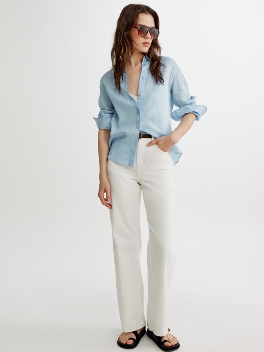 рубашка оверсайз из льна от бренда sela вид слева