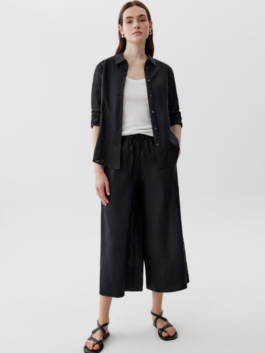 рубашка оверсайз из льна от бренда sela вид слева