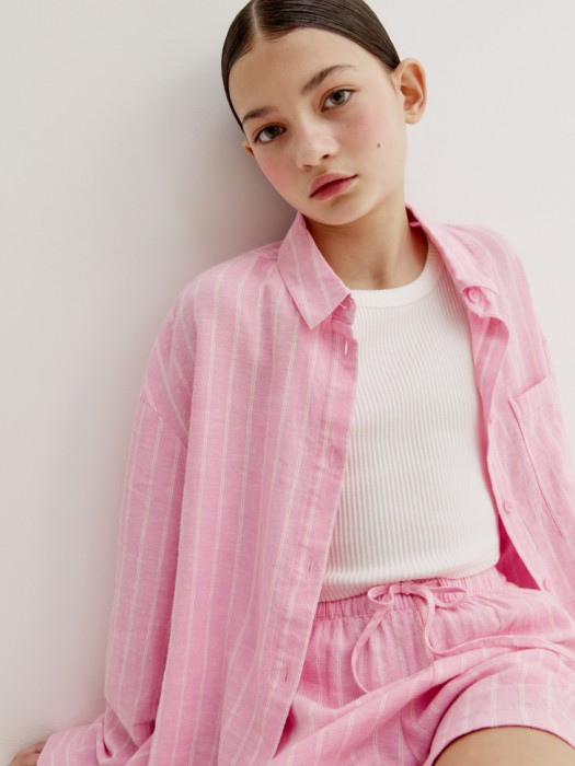 рубашка оверсайз из смесового льна для девочек 4610517547149 фотография