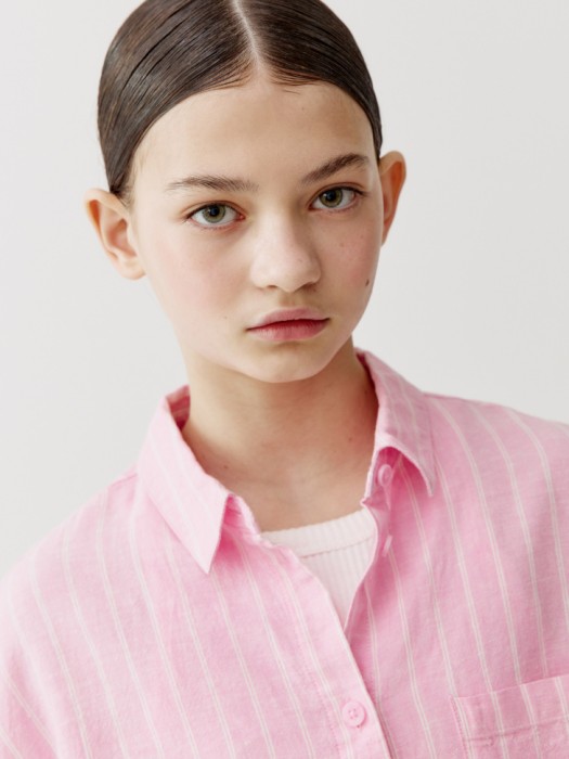 рубашка оверсайз из смесового льна для девочек по цене 2299 руб вид справа