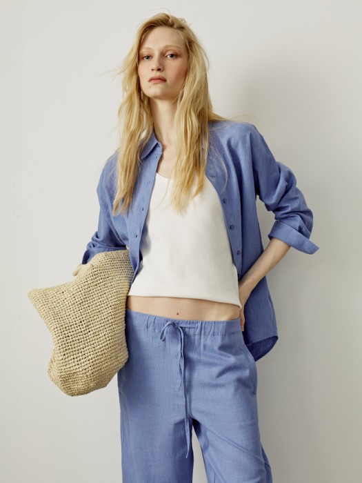 рубашка оверсайз из смесового льна из льна спереди