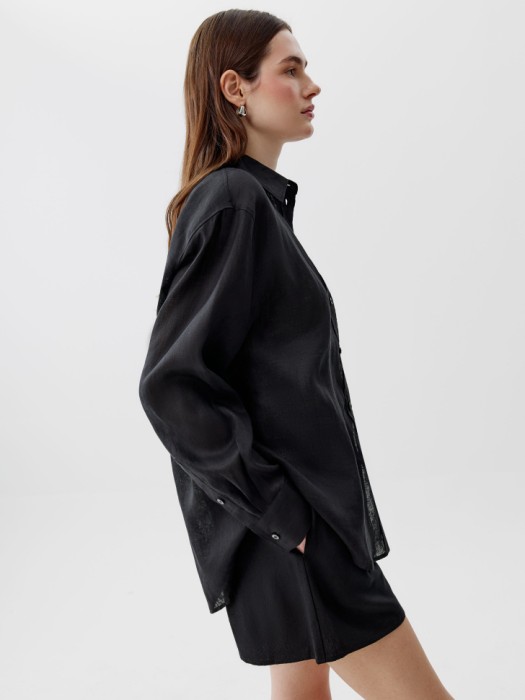 рубашка оверсайз из тонкого льна по цене 4599 руб вид справа