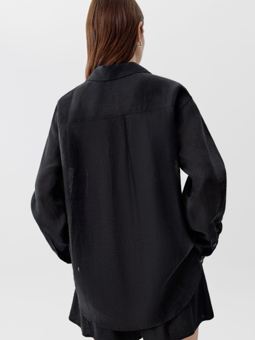 рубашка оверсайз из тонкого льна из россии вид сбоку