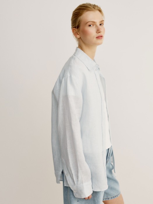 рубашка оверсайз из тонкого льна из россии вид сбоку