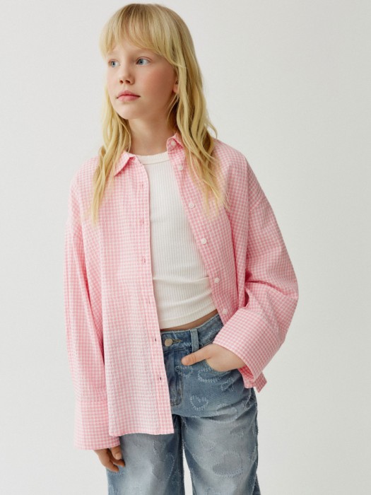 рубашка оверсайз в клетку для девочек 4610517830135 фотография