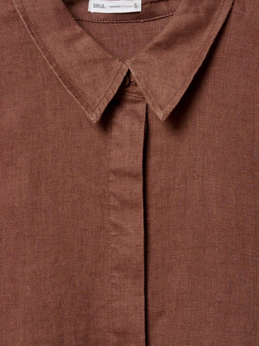 рубашка прямого кроя из льна от бренда sela вид слева