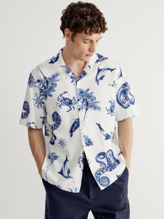 рубашка с коротким рукавом и принтом от бренда sela вид слева