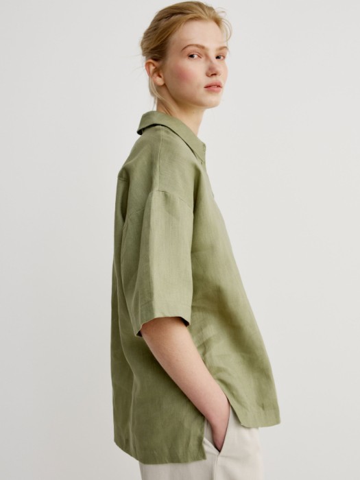 рубашка с коротким рукавом из льна по цене 3999 руб вид справа