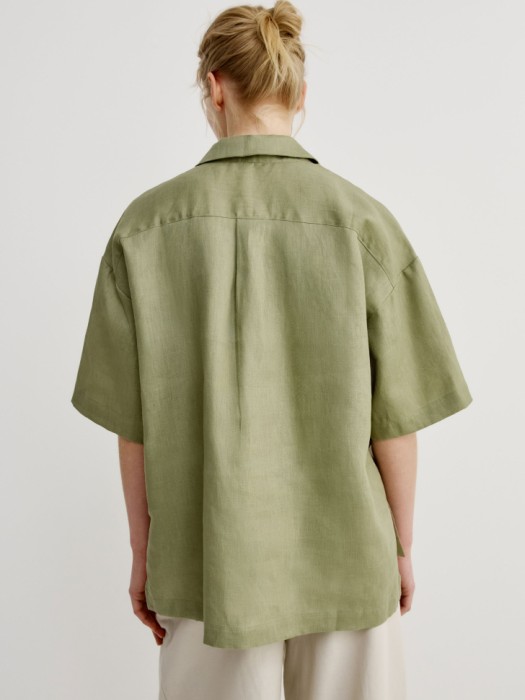 рубашка с коротким рукавом из льна из россии вид сбоку
