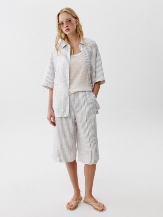 рубашка с коротким рукавом из льна от бренда sela вид слева