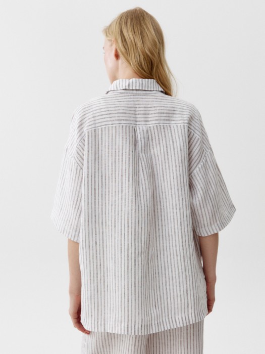 рубашка с коротким рукавом из льна из россии вид сбоку