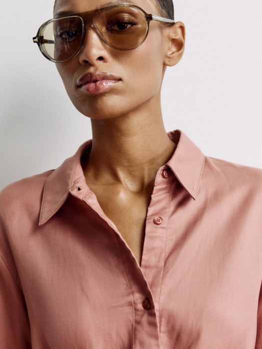 рубашка с запахом из тенселя и льна премиум качества из россии вид сбоку