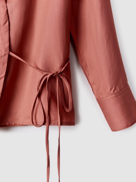 рубашка с запахом из тенселя и льна премиум качества из тенселя спереди