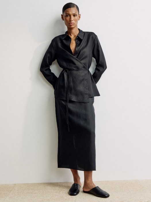 рубашка с запахом из тенселя и льна премиум качества от бренда sela вид слева