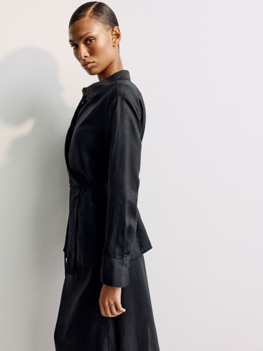 рубашка с запахом из тенселя и льна премиум качества из россии вид сбоку