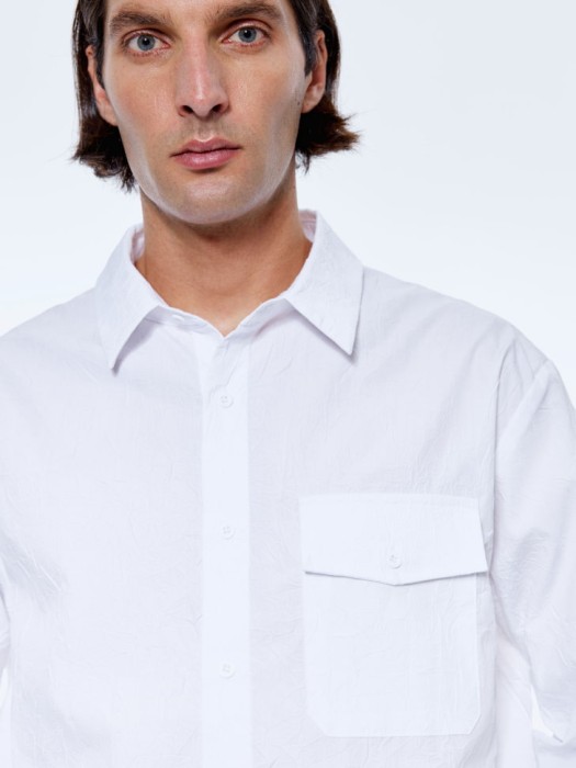 рубашка свободного кроя из ткани с жатым эффектом по цене 3599 руб вид справа